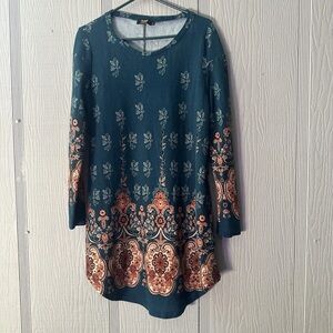 Floral Long Sleeve Dress R & B Collection Sweater Size Large Boho